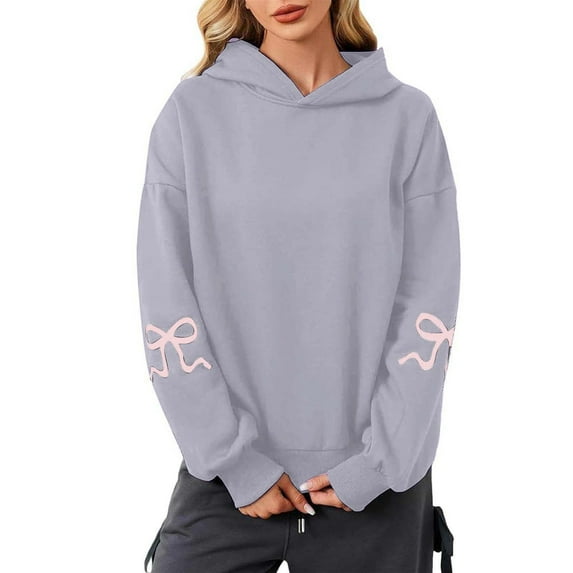 Women Sweatshirts Women's Hoodies Sweatshirts Modern Bow Design Pullover for Women Long Sleeve OffShoulder Sportswear 2025 Version Light Gray L
