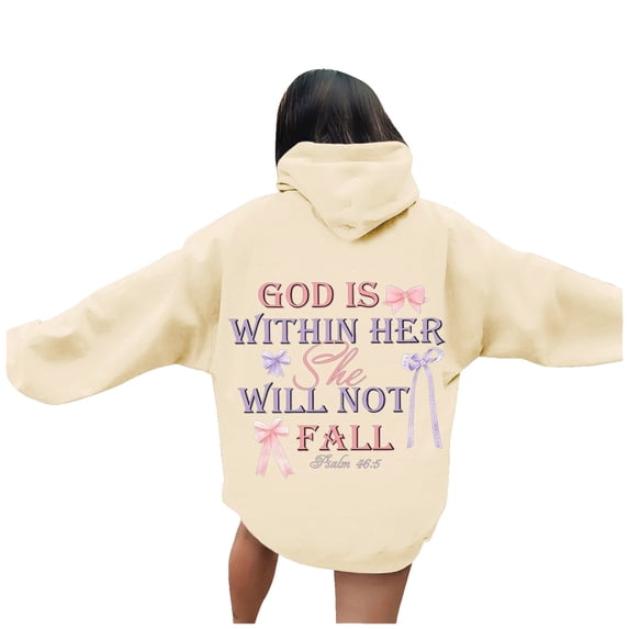 Women Sweatshirts Women's Hoodies Sweatshirts Stylish Letter Print Hooded Long Sleeve Casual Sports Hoodie for Everyday Comfort Beige M