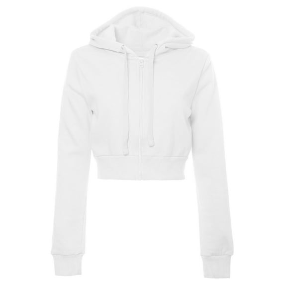Women Sweatshirts Women's Hoodies Sweatshirts | Women's Solid Casual Basic Long Sleeve Zip Up Crop Hoodie Jacket White S