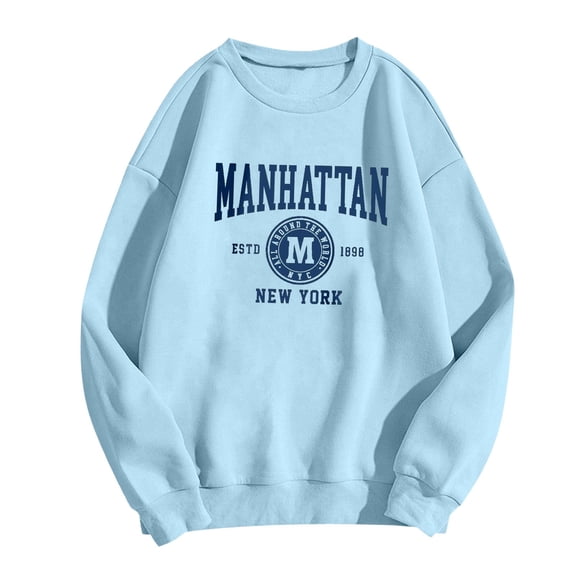 Women Sweatshirts Womens Long Sleeve Sweatshirt Women’S Pullover Light Blue Cute Crewneck Sweatshirt Winter Clothes for Women Clothes