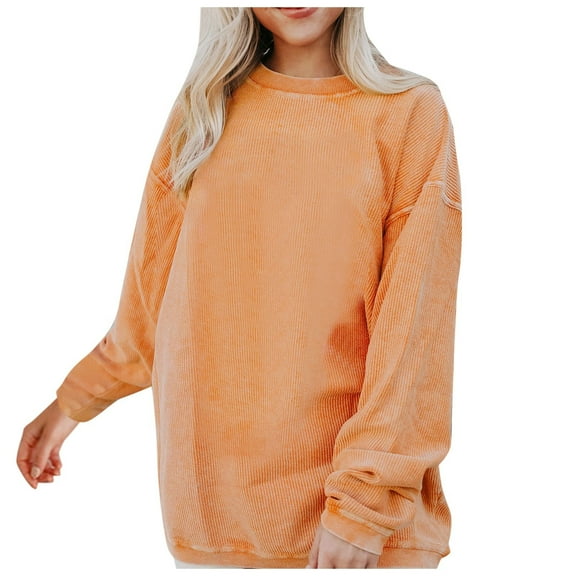 Women Sweatshirts Womens Long Sleeve Sweatshirt Women’S Pullover Orange Plain Crewneck Sweatshirt Fall Womens Sweatshirts Women Clothing