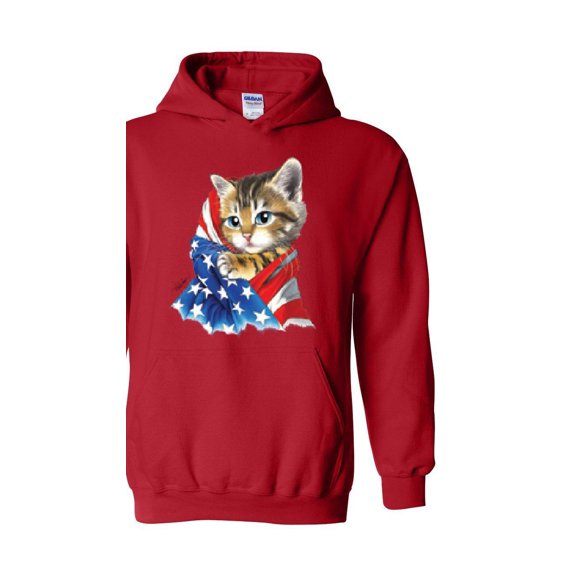 Women Sweatshirts and Hoodies - American Flag 4th of July Kitty