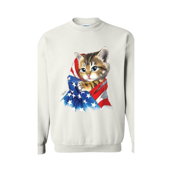 Women Sweatshirts and Hoodies - American Flag 4th of July Kitty