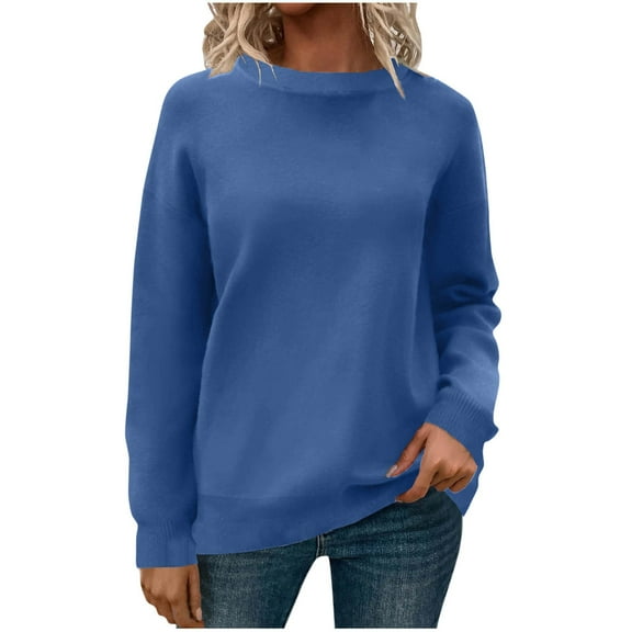 Women Sweatshirts without Hood, Womens Sweatshirts Solid Color Pullover Autumn Casual Long Sleeve Tops Plain Crewneck Sweaters Loose Dressy Shirts Comfy Elegant Blouses S-XXL
