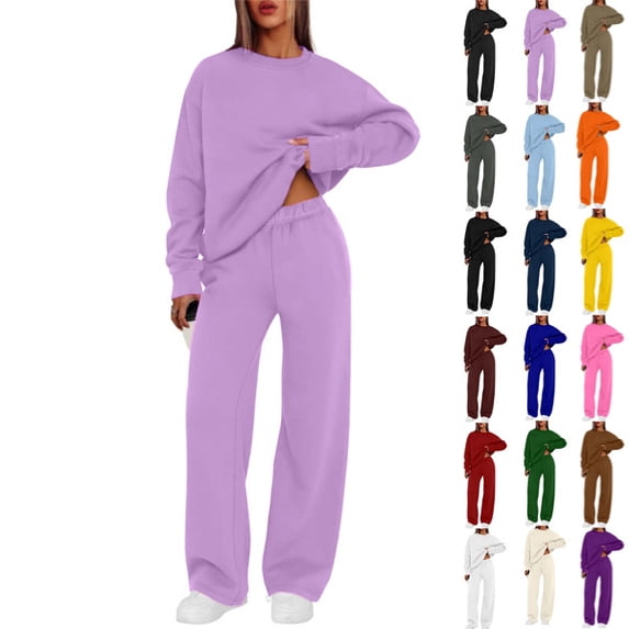 Women Sweatsuits 2 Piece Set Baggy Sweatshirts Casual Sweatpants Running Outdoor Lightweight Matching Outfits Light Purple,L