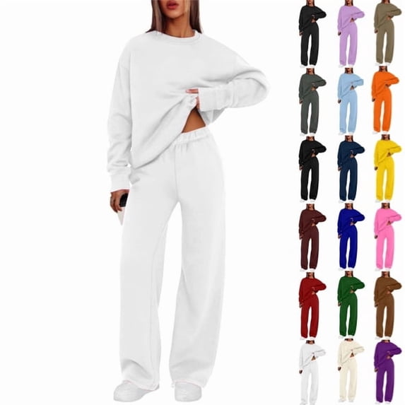 Women Sweatsuits 2 Piece Set Baggy Sweatshirts Casual Sweatpants Running Outdoor Lightweight Matching Outfits White,2XL