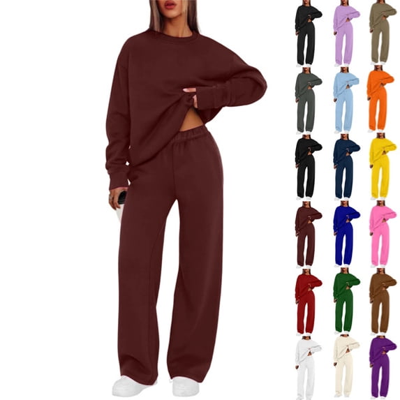 Women Sweatsuits 2 Piece Set Baggy Sweatshirts Casual Sweatpants Running Outdoor Lightweight Matching Outfits Wine,XL