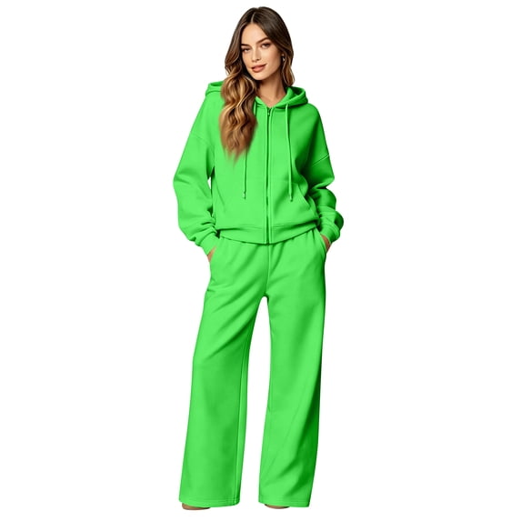 Women Sweatsuits 2 Piece Set Zip Up Hooded Sweatshirts Vacation Travel Matching Sets,M