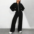 thumbnail image 1 of Women Sweatsuits 2 Piece Set Zip Up Sweatshirt and Wide Leg Sweatpants Set Black XL, 1 of 5
