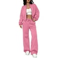thumbnail image 1 of Women Sweatsuits 2 Piece Set Zip Up Sweatshirt and Wide Leg Sweatpants Set Pink 2XL, 1 of 4