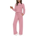 thumbnail image 1 of Women Sweatsuits 2 Piece Sets for Women Lounge Set Fall Travel Outfits Pleated Top, Long Sleeve Wide Leg Pants, Casual Tracksuit Matching Sets, Cozy Vacation Fashion Women Clothing, 1 of 9