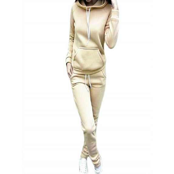 Women Sweatsuits Outfits Activewear 2Pcs Tracksuit Set Pocket Hoodies Sweatshirt Pullover + Sweatpants Pant Set Lady Athleisure Sportwear Suit