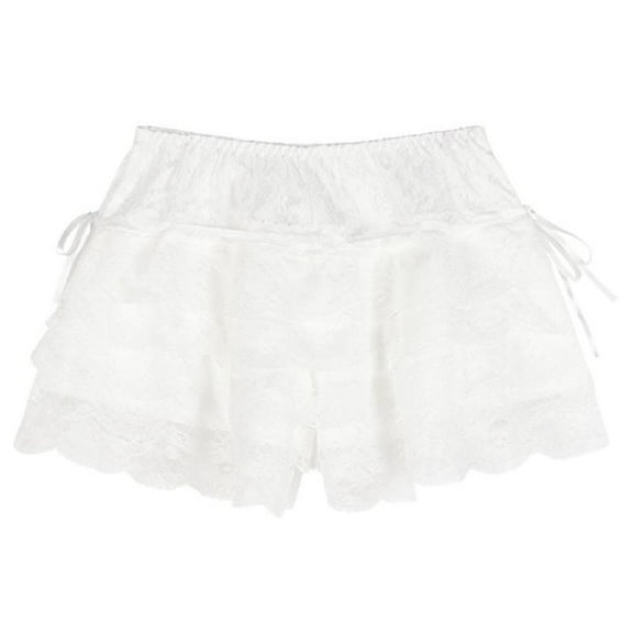 Women Sweet Bloomers Layered Ruffle Lace Underpants Drawstring Pumpkin Shorts