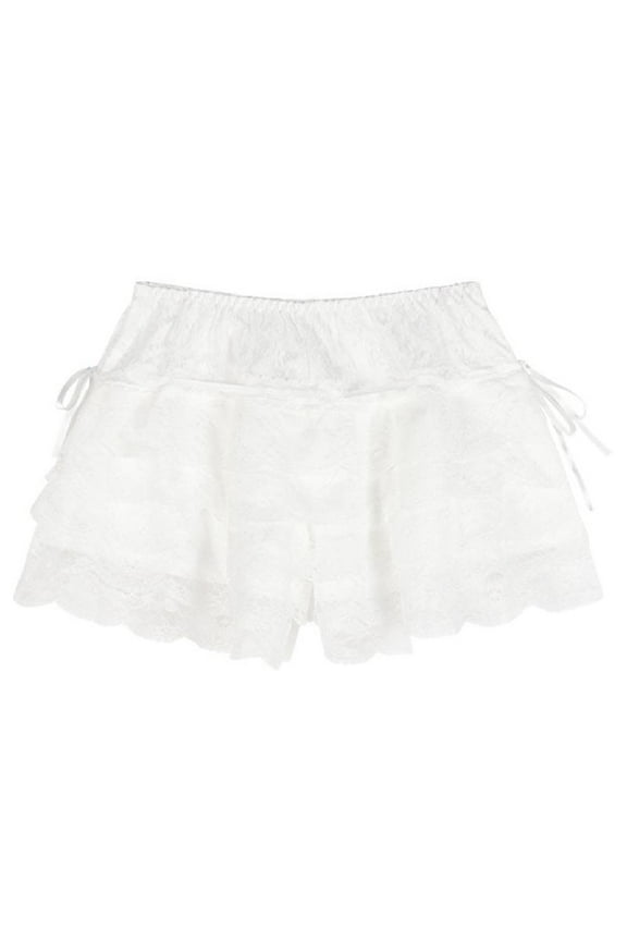 Women Sweet Bloomers Layered Ruffle Lace Underpants Drawstring Pumpkin Shorts