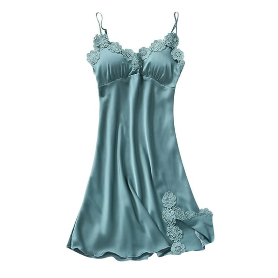 Women Sweet Solid Womens Nightgowns Short Sleeve Color Imitation Silk Bud Nigh Gowns Silk Belt Pad Nightgowns for Women with Buttons Gathered Suspender Nightdress plus Cotton Nightgown Wo