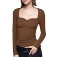 thumbnail image 1 of Women Sweetheart Neck Basic Tops T-shirt Long Sleeve Solid Color Stretch Slim Fit Fall Tops for Daily, 1 of 5
