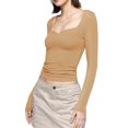 thumbnail image 1 of Women Sweetheart Neck Basic Tops T-shirt Long Sleeve Solid Color Stretch Slim Fit Fall Tops for Daily, 1 of 4