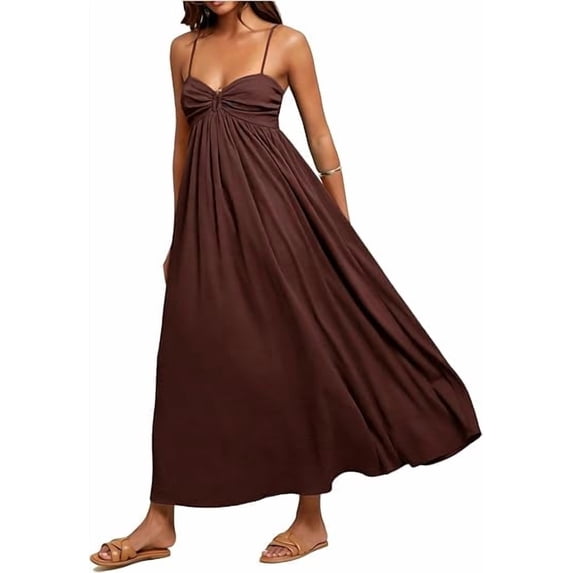 Women Sweetheart Ruched Spaghetti Strap Maxi Dress with Side Pockets for Vacation Everyday Wear