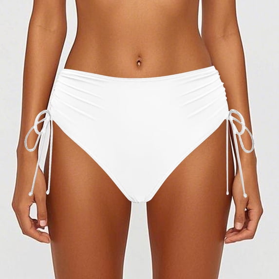 Women Swim Shorts Full Coverage Swimsuit White Mid Rise High Leg Bikini Bottom Bathing Suit Bottoms