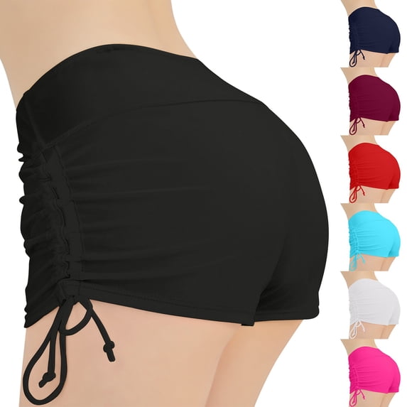 Women Swim Shorts High Waisted Swimsuit Shorts Tummy Control Bathing Suit Bottom Plus Size Boyshorts Red L