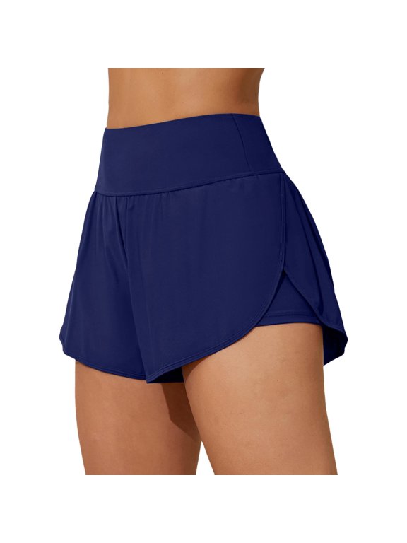 Women Swim Shorts Side Split Swim Trunk, 2 In 1 Board Shorts with Pockets, Swim Bottom, Athletic, Beach, Pool, Quick Dry