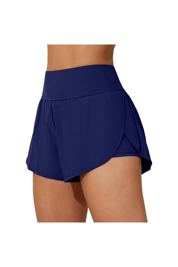 Women Swim Shorts Side Split Swim Trunk, 2 In 1 Board Shorts with Pockets, Swim Bottom, Athletic, Beach, Pool, Quick Dry