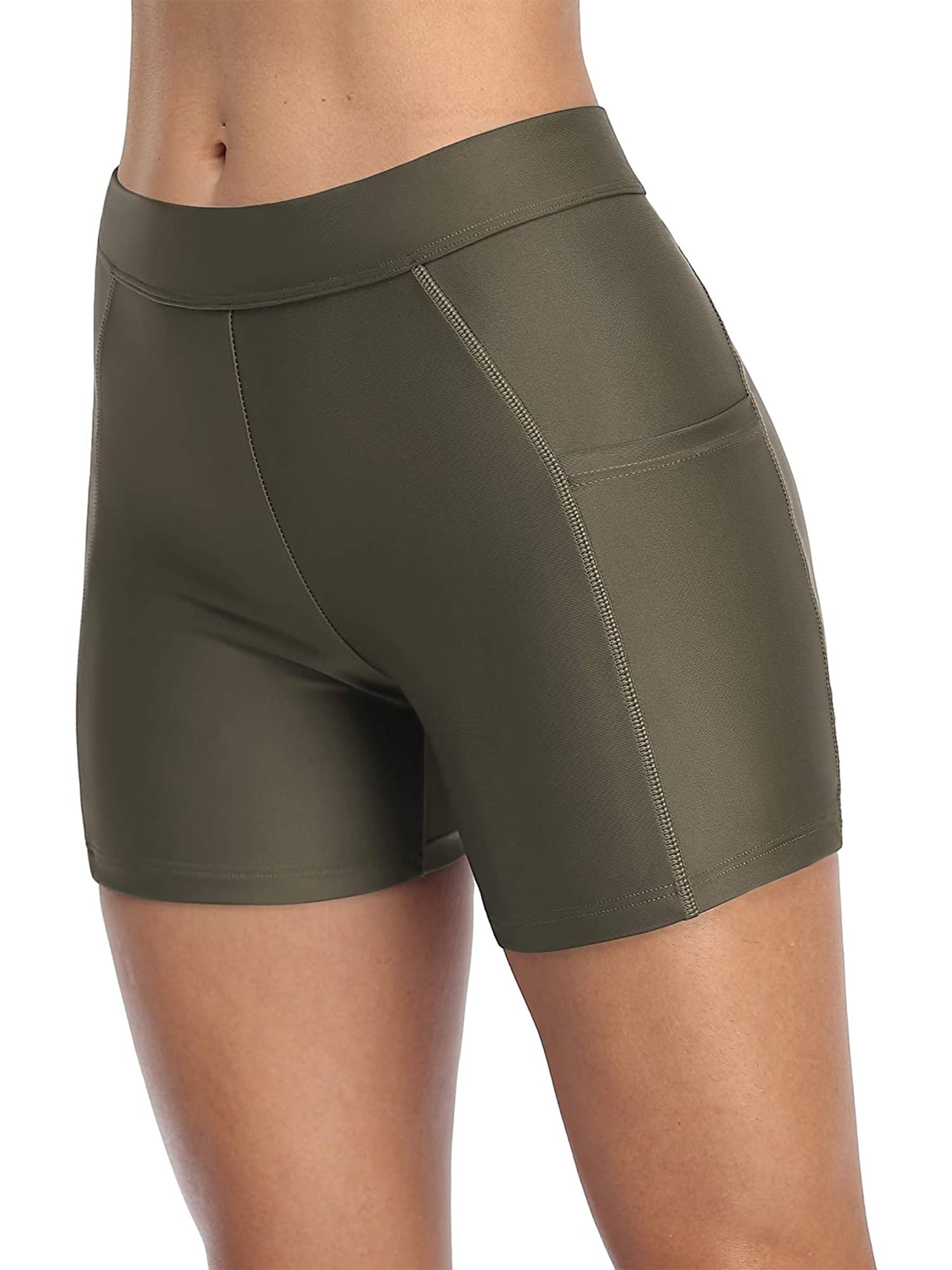 Women Swim Shorts with Pockets Solid Board Shorts Boy Shorts Swim Bottoms