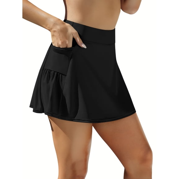 Women Swim Skirt Short with Side Pockets Bathing Suit High Waist Swimsuit Bottom
