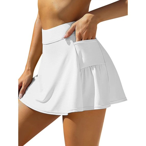 Women Swim Skirt Short with Side Pockets Bathing Suit High Waist Swimsuit Bottom