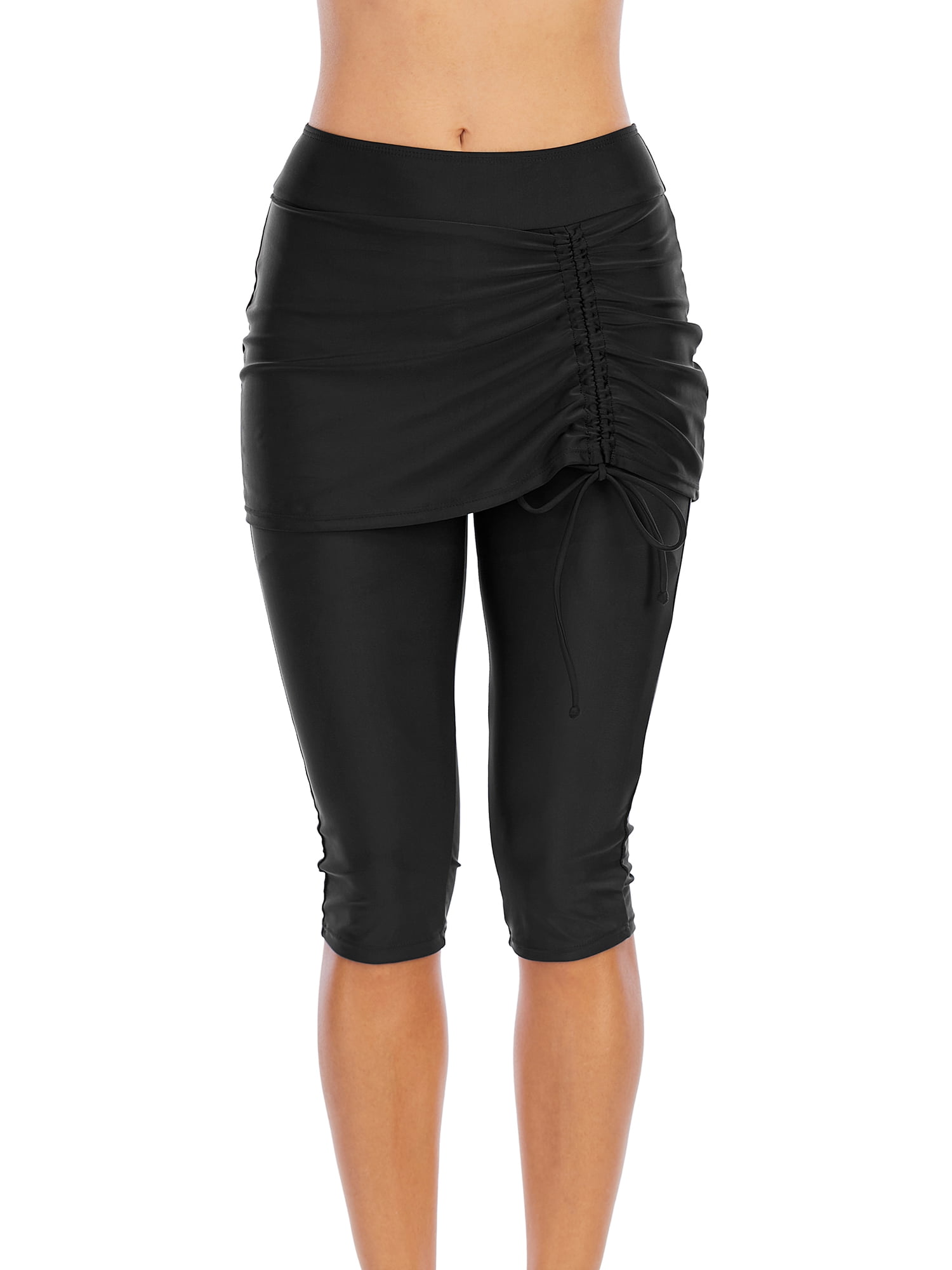 Women Swim Skirted Capris Sport Leggings Pants Bottom SideTie Sun
