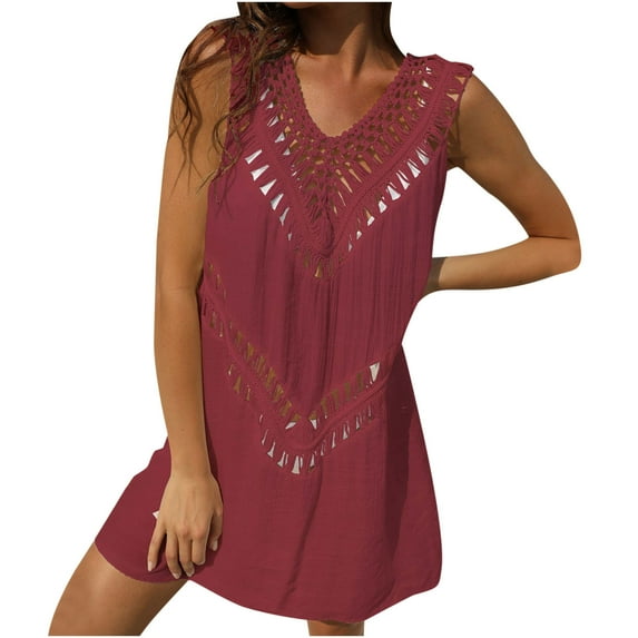 Women SwimSuits Cover Ups Dress Crochet Beach Cover Bathing Suit Sexy Bohemian Tank Dress Bikini Wear Coverups Dress