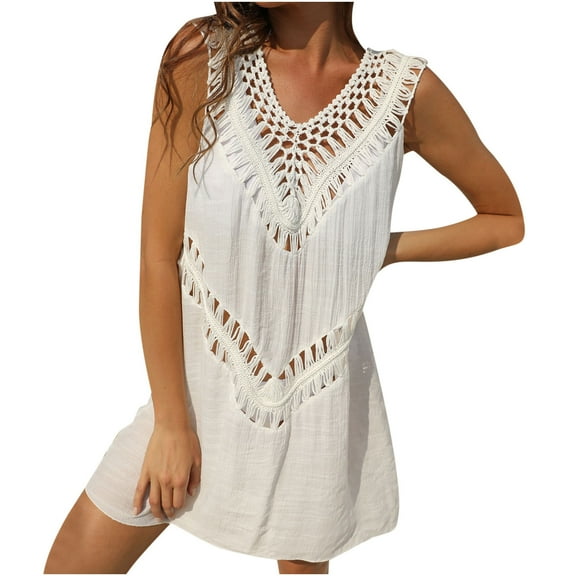 Women SwimSuits Cover Ups Dress Crochet Beach Cover Bathing Suit Sexy Bohemian Tank Dress Bikini Wear Coverups Dress
