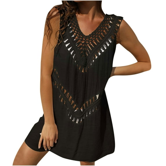 Women SwimSuits Cover Ups Dress Crochet Beach Cover Bathing Suit Sexy Bohemian Tank Dress Bikini Wear Coverups Dress