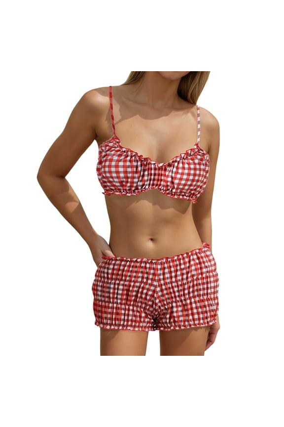 Women Swimming Suit Two-Piece Bikini Set For Women'S Swimwear Set Stylish Bikini Top With Padding Adjustable Neckline And Shorts For Beach Activities For All Seasons