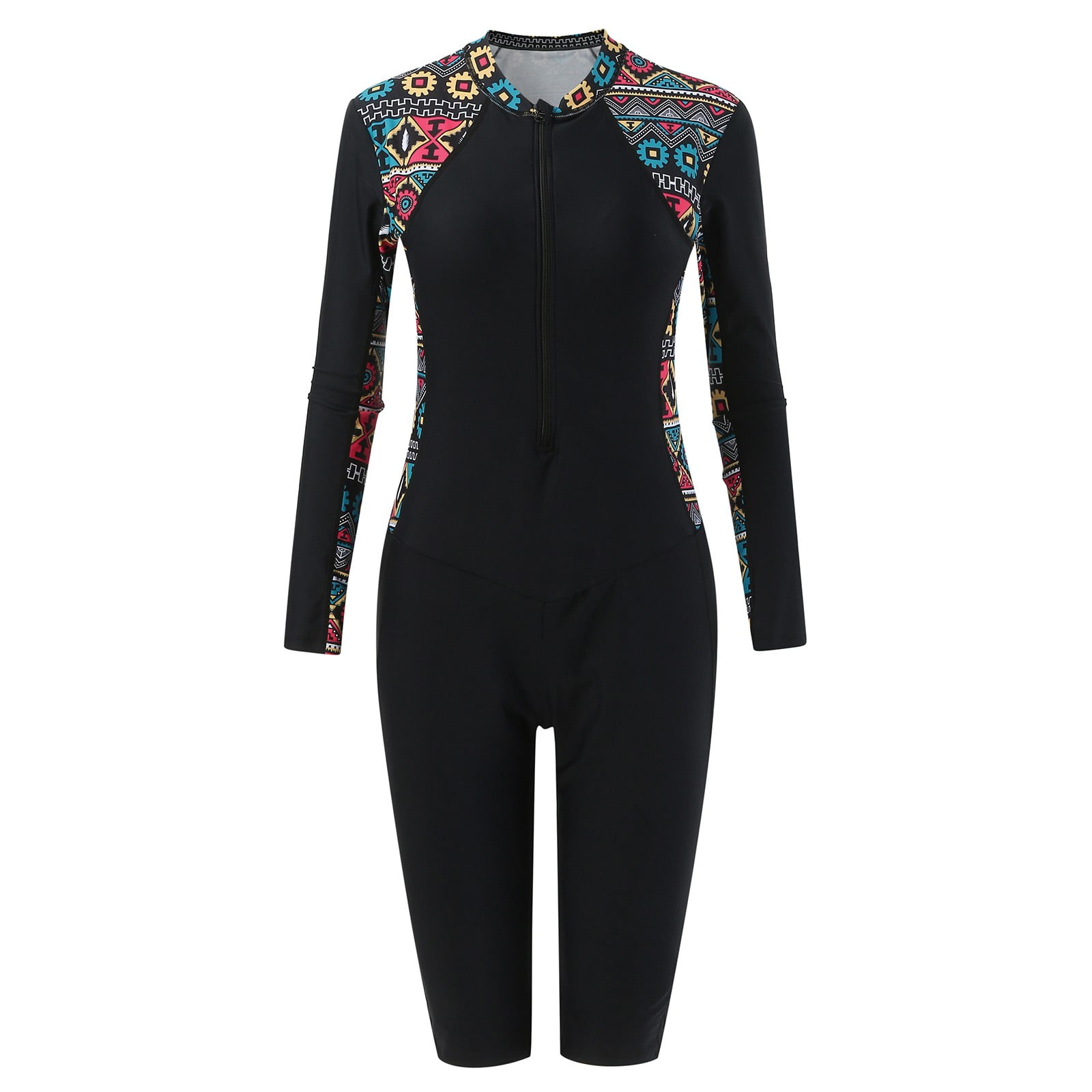 Women Swimsuit Boyshort Long Sleeve Rashguard Contrast Line Snorkel