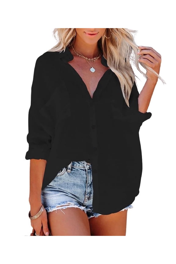 Women Swimsuit Cover Up Mini Beach Dress Button Down T Shirt Blouse Tops V-Neck Tunic Cover Ups
