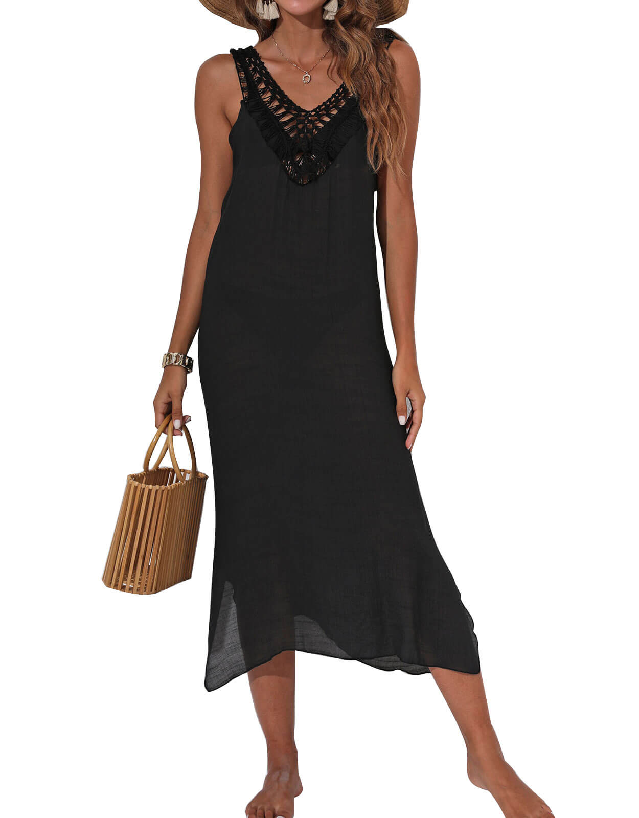 Women Swimsuit Cover up Bikini Sleeveless Beach Dress Crochet Hollow