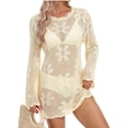 thumbnail image 1 of Women Swimsuit Cover up Flower Knit Bikini Long Sleeve Beach Crochet Tops Hollow Out Coverup Alsol Lamesa, 1 of 6