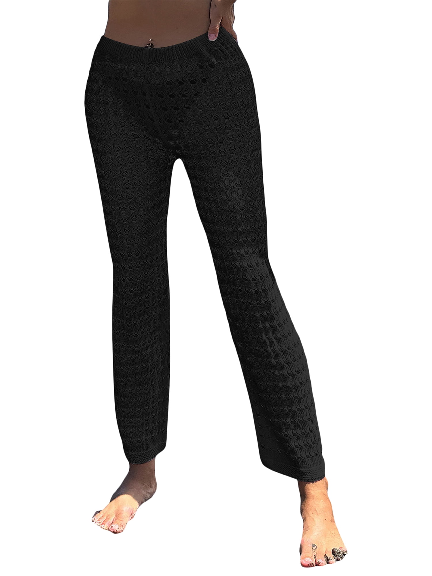 Women Swimsuit Coverup Pants High Elastic Waist Summer Seethrough