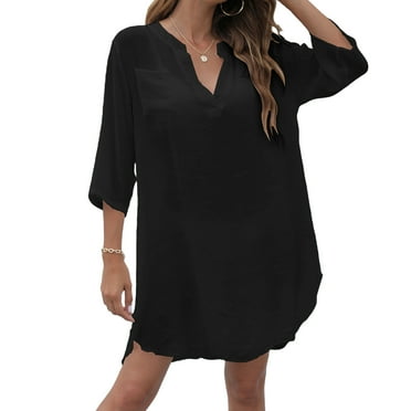Women Swimsuit Cover-ups Long Blouse Swimwear Solid Bikini Dress Summer V Neck Swimsuit Bathing Suit