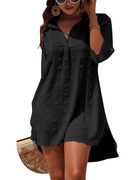 Women Swimsuit Coverups Swimwear Beach Cover up Bikini cover up Dress Shirt white Black blue Pink Green
