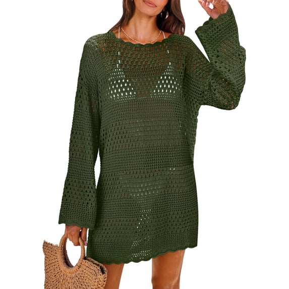 Women Swimsuit Crochet Swim Cover Up Summer Bathing Suit Swimwear Mesh Knit Beach Dress Vacation Outfits 