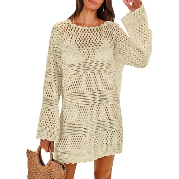Women Swimsuit Crochet Swim Cover Up Summer Bathing Suit Swimwear Mesh Knit Beach Dress Vacation Outfits 