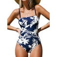 thumbnail image 1 of Women Swimsuit One Piece Bathing Suit Square Neck Cutout Back Tummy Control with Adjustable Spaghetti Straps, 1 of 7