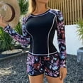 thumbnail image 1 of Women Swimsuit Print Bikini Set Long Sleeve Swimwear Summer Shorts Beach Female, 1 of 9