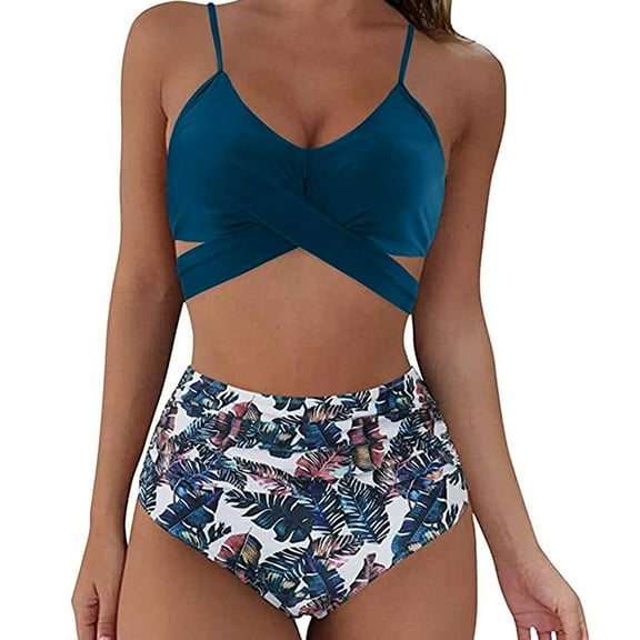 Women Swimsuit, Women 2 Piece Hawaiian Tropical Print Swim Cami Bra And Bathing Sets Beachwear Swimsuits for Juniors