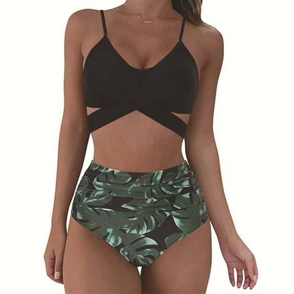 Women Swimsuit, Women 2 Piece Hawaiian Tropical Print Swim Cami Bra And Bathing Sets Beachwear Swimsuits for Juniors
