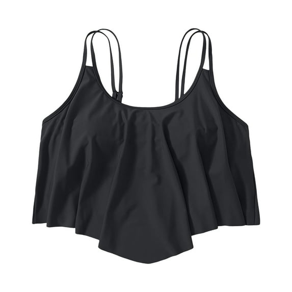 Women Swimsuits Bikini Tops Full Coverage Tankini Top Double Layer Swim Bras Flounce Bathing Suit Tops With Ruffled Black XXXL