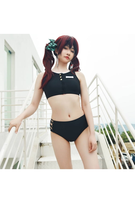 HAIKYUU Women Black Swimsuits for Bathing Back Prints Bikini Set Vest Top and Shorts Two Piece Bathing Suit Swimwear, XS