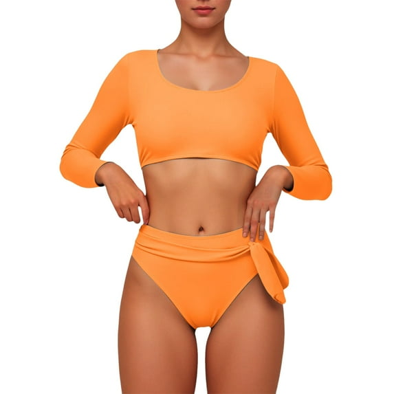 Women Swimsuits Crop Top Nylon Spandex High Waisted Rash Guard for Beach Water Sports